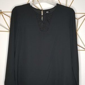Black Mossimo Lace Detail Long Sleeve Blouse
